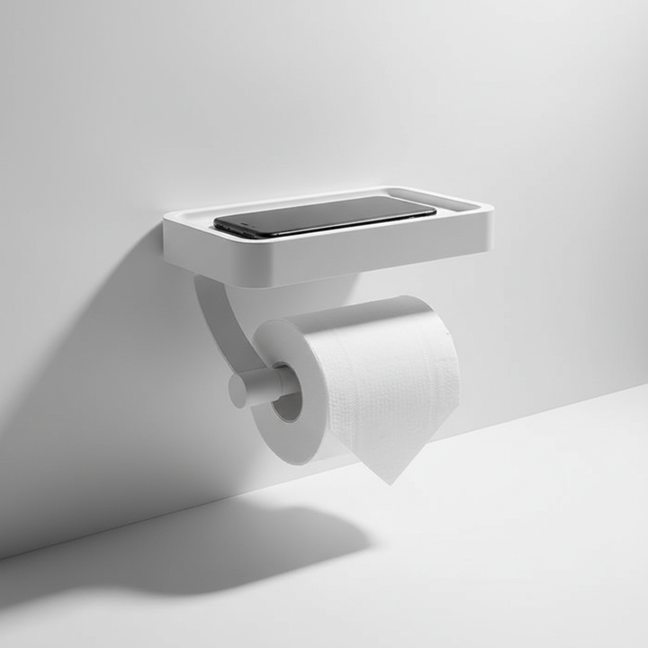 Uchwyt na papier toaletowy ze stali nierdzewnej z półką do łazienki. Ścienny design oszczędza miejsce.
