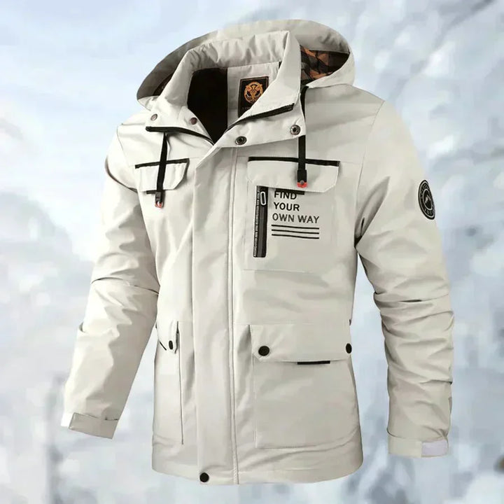 Męska kurtka casual, wodoodporna, z odpinanym kapturem. Modny design i pełna ochrona przed pogodą.