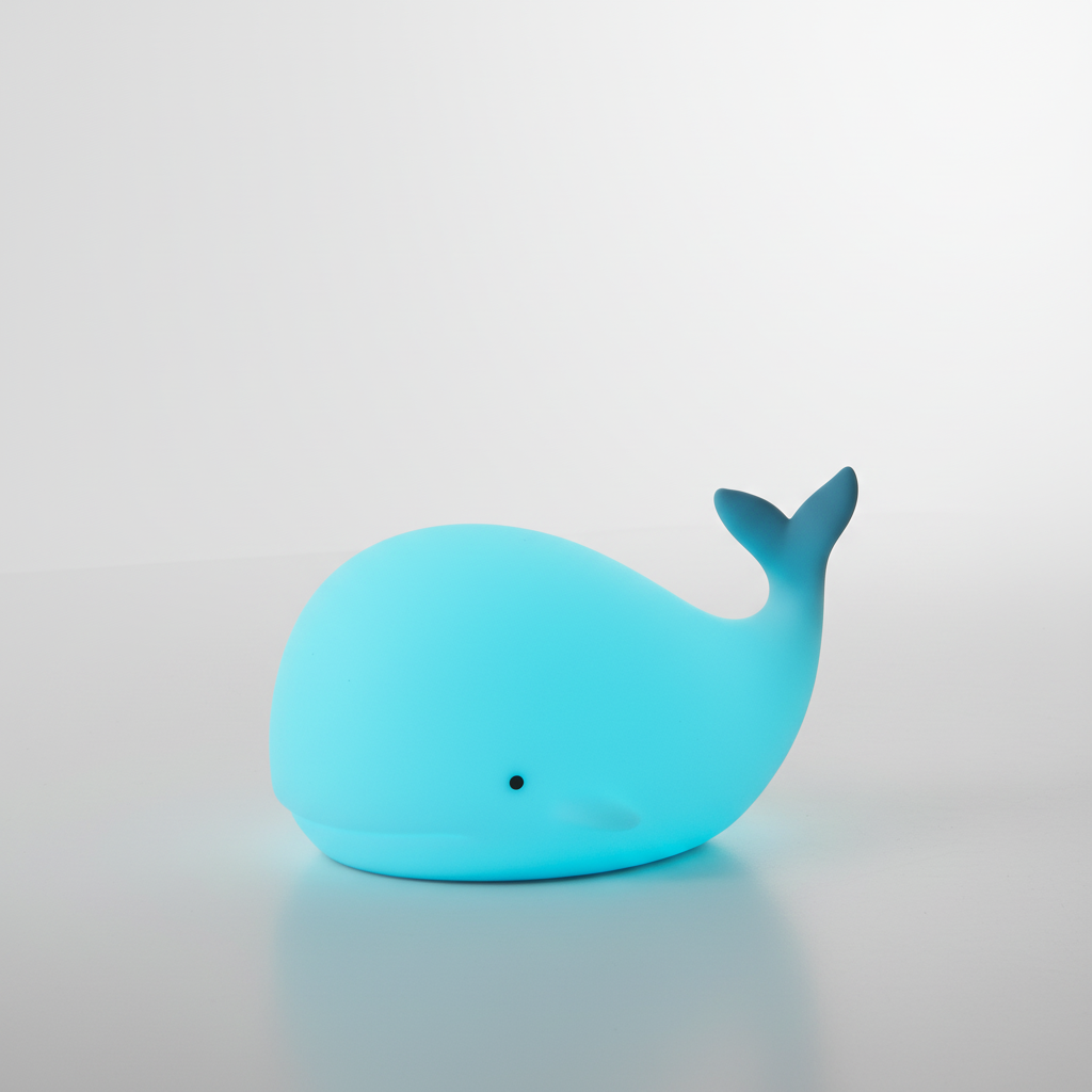 Urocza, silikonowa lampka nocna GlowWhale LED, bezpieczna dla dzieci, z kojącym światłem do sypialni.
