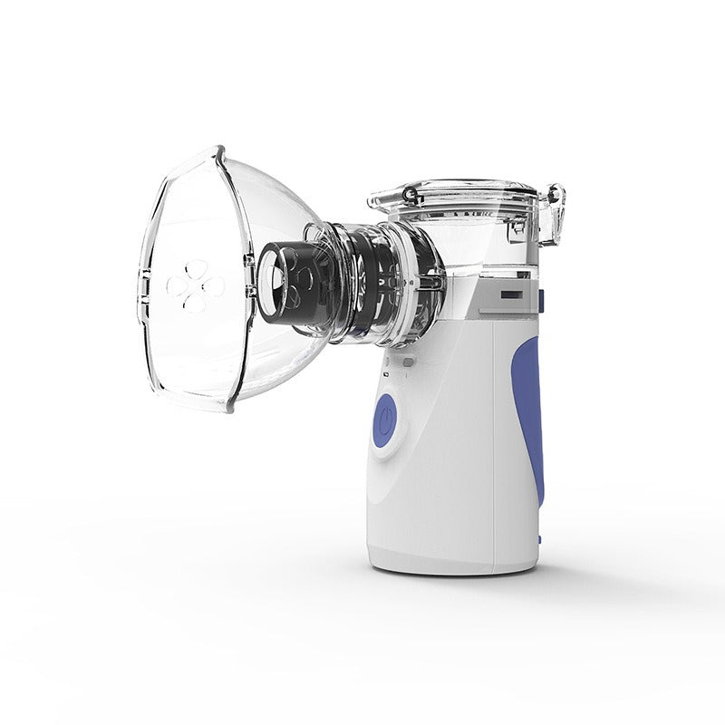 Kompaktowy inhalator ultradźwiękowy generujący cichą mgiełkę, wspierający zdrowie i komfort oddychania całej rodziny.