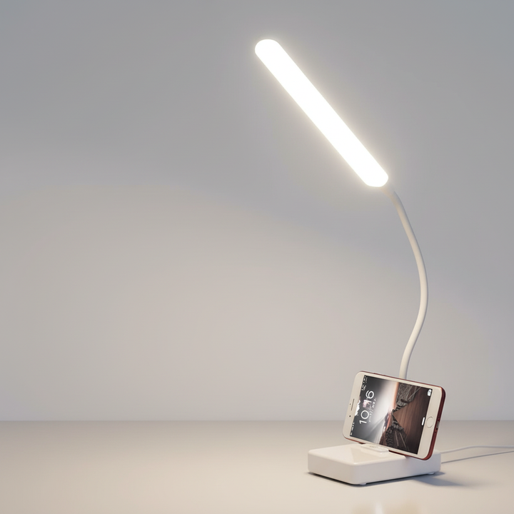 Designerska lampka biurkowa BendLume z regulowanym światłem LED i giętkim ramieniem. Idealna do pracy.