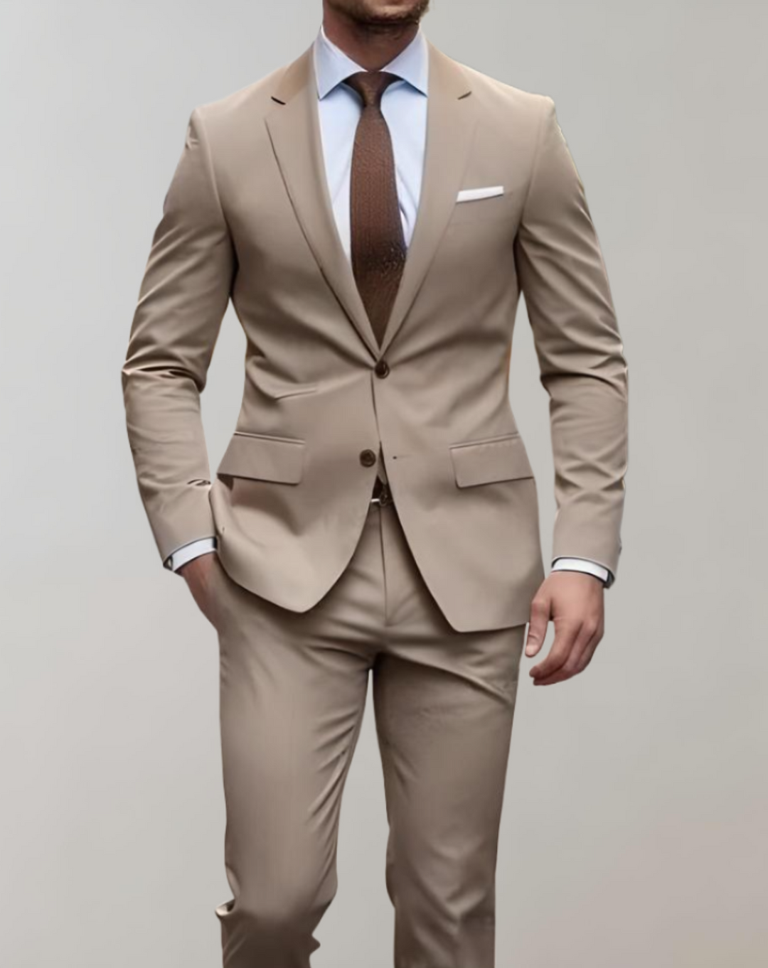 Męski zestaw formalny/casual: koszula z kołnierzem i eleganckie spodnie. Doskonały na różne okazje.