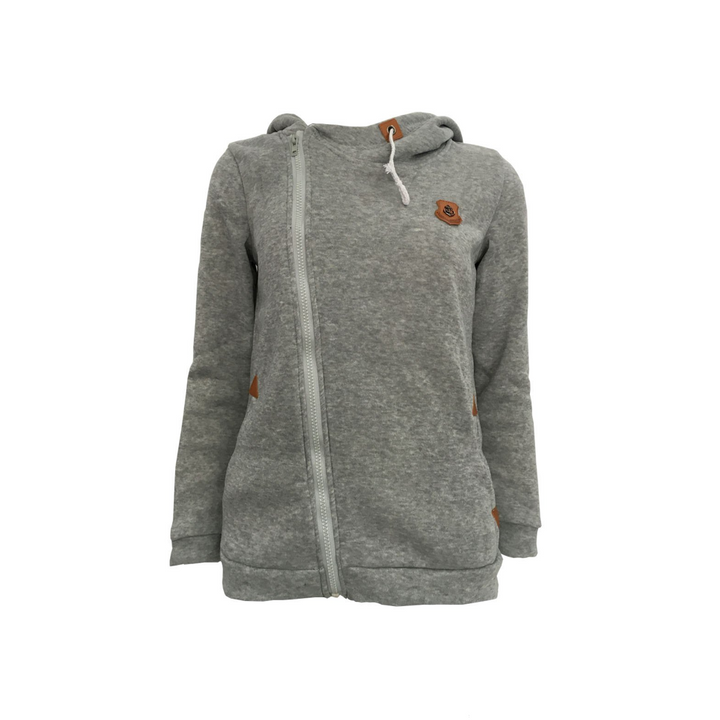 Unikalna damska bluza asymetryczna z kapturem, rozpinana, modny design dla komfortu.