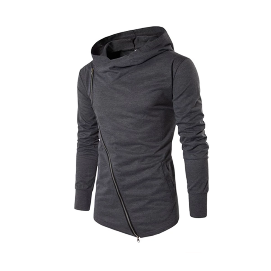 Męska bluza rozpinana z kapturem i asymetrycznym suwakiem. Idealna do casualowych stylizacji streetwear.