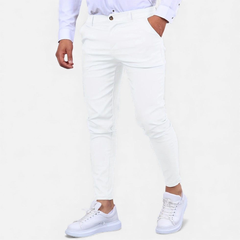 Męskie eleganckie chinosy do pracy. Elastyczne, wygodne spodnie smart casual, idealne na wiosnę/lato.