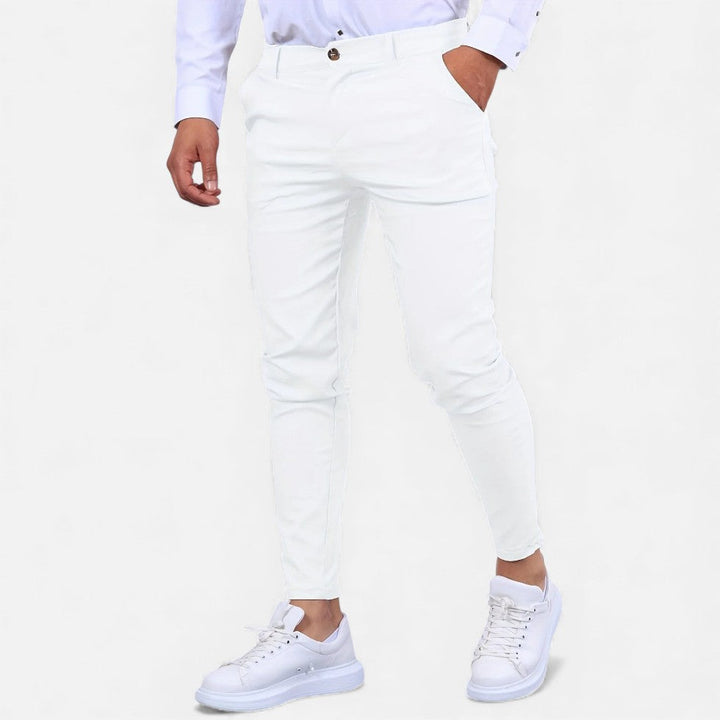 Męskie eleganckie chinosy do pracy. Elastyczne, wygodne spodnie smart casual, idealne na wiosnę/lato.