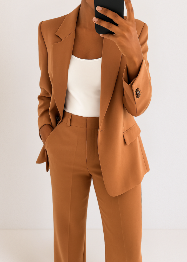 Modelka w zestawie Sofie, podkreślającym wygodę i elegancję, idealny strój damski casual.