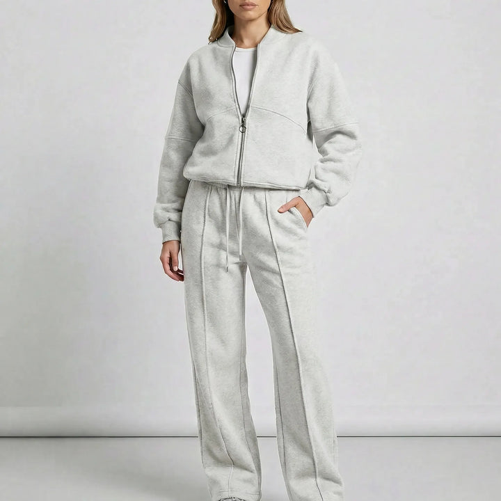 Damski zestaw Hayley: dwuczęściowy komplet z bluzą na zamek, elegancki i idealny do loungewear.