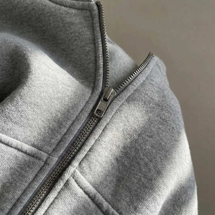 Elegancki komplet damski Hayley – wygodny zestaw loungewear z bluzą na zamek i spodniami.