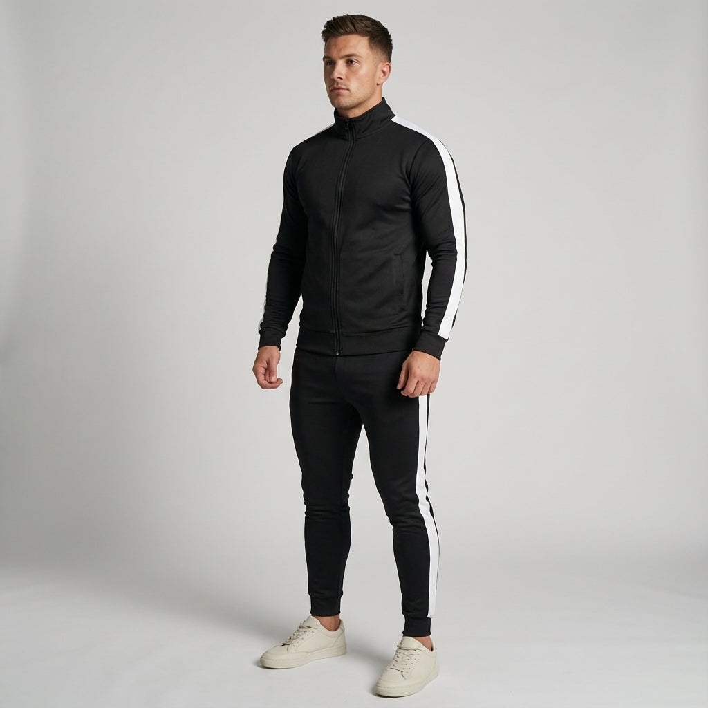 Kompletny męski dres Austin z poliestru, dwuczęściowy. Nowoczesna odzież sportowa, modny styl.