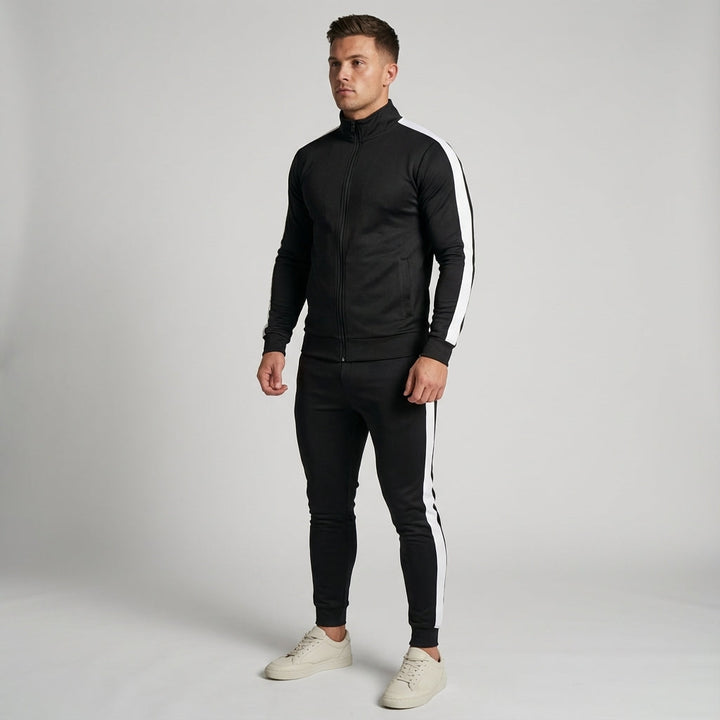 Kompletny męski dres Austin z poliestru, dwuczęściowy. Nowoczesna odzież sportowa, modny styl.