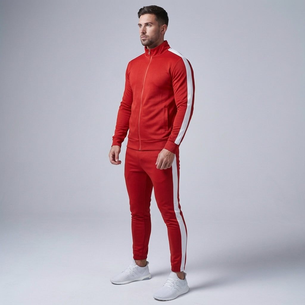 Modny męski dres treningowy Austin z poliestru. Sportowy zestaw na siłownię i do codziennego użytku.