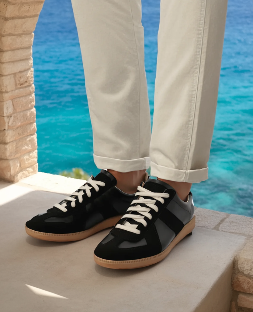 Eleganckie męskie sneakersy retro w czarnym kolorze. Wygodne buty casual i smart casual na każdą porę roku.