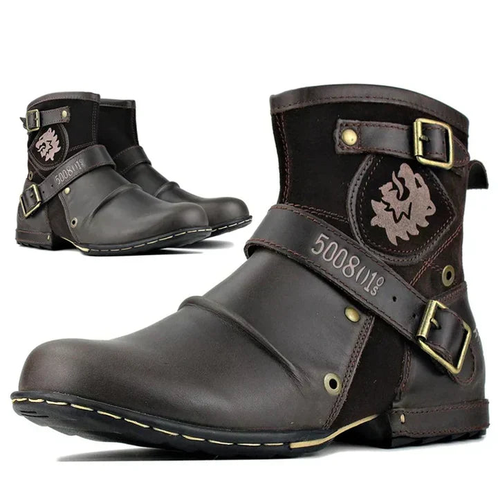 Męskie botki biker, stylowe i casualowe, doskonałe do codziennych, wiosennych stylizacji.