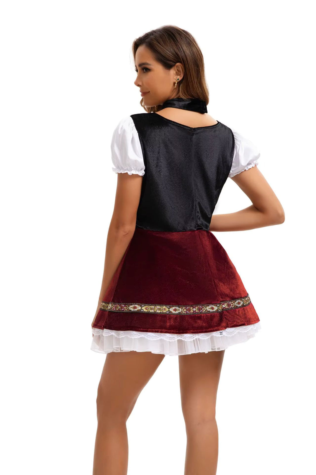 Bajeczna sukienka Dirndl damska z bufiastymi rękawami i ozdobnym gorsetem, na bawarskie imprezy Oktoberfest.