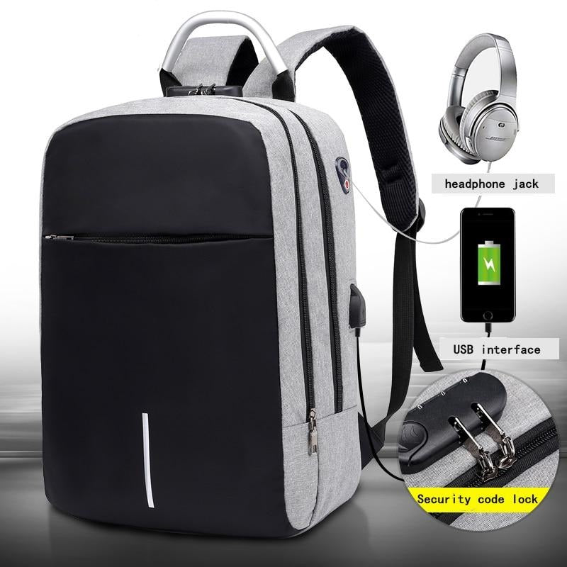 Elegancki plecak miejski, wodoodporny, z ukrytym zamkiem i portem USB. Idealny na laptopa 15.6 cala.