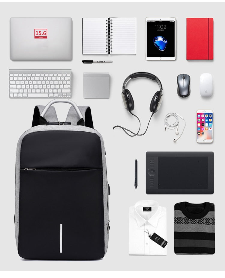 Wodoodporny plecak na laptopa z ukrytym zamkiem, portem USB. Idealny do pracy i codziennego użytku.