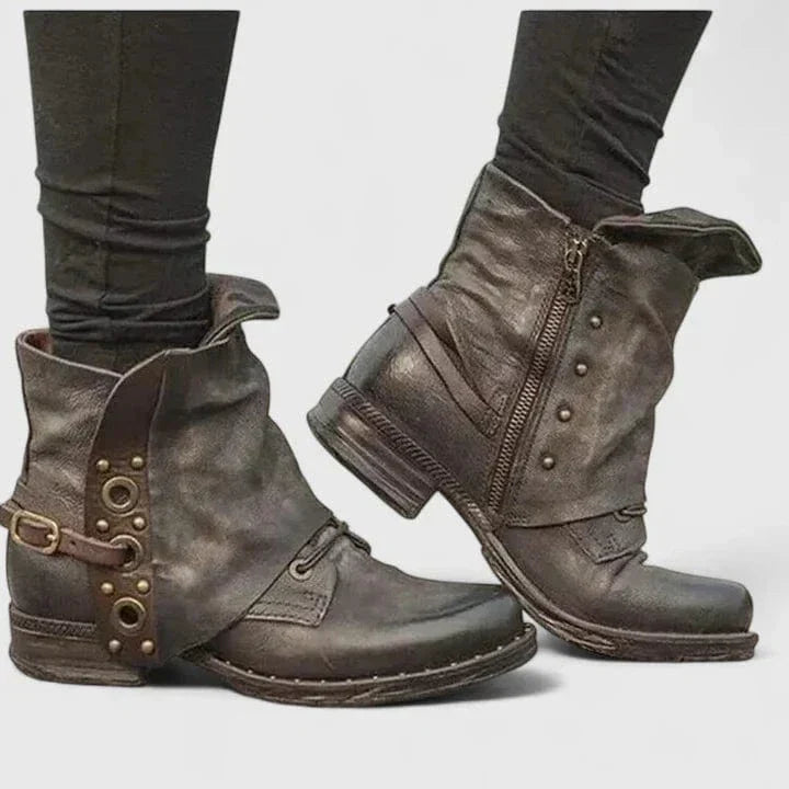 Damskie casualowe botki na niskim obcasie, idealne na jesień/zimę. Wygodne obuwie w stylu vintage.