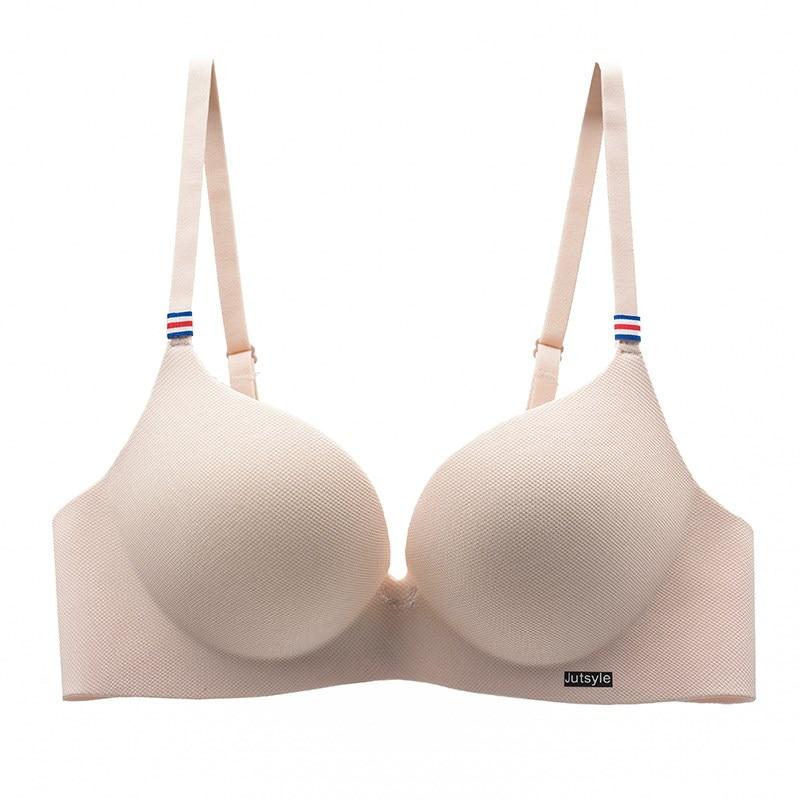 Elegancki gładki biustonosz push-up dla kobiet, komfortowa bielizna, niewidoczny, szary.