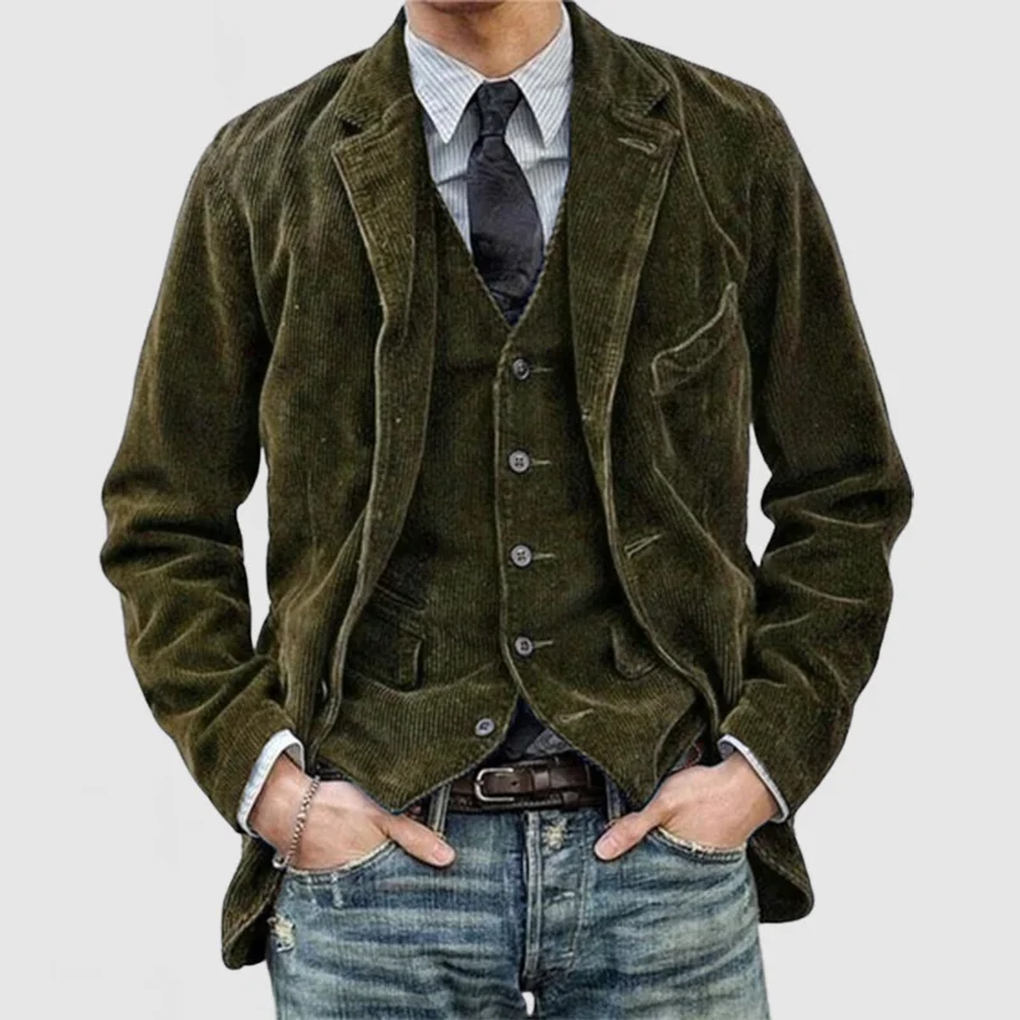 Brązowa męska marynarka vintage slim fit. Stylowe ubranie dla mężczyzny ceniącego elegancję i komfort.