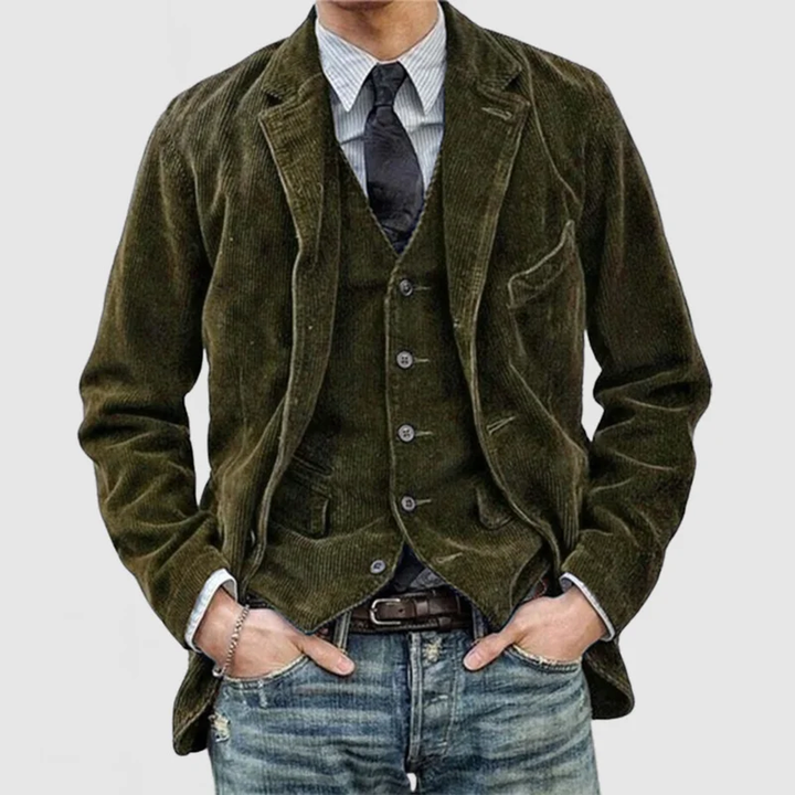 Brązowa męska marynarka vintage slim fit. Stylowe ubranie dla mężczyzny ceniącego elegancję i komfort.