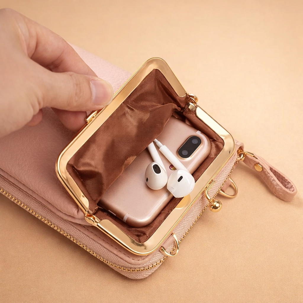 Wielofunkcyjna torebka damska crossbody na telefon, skóra PU, elegancki design.