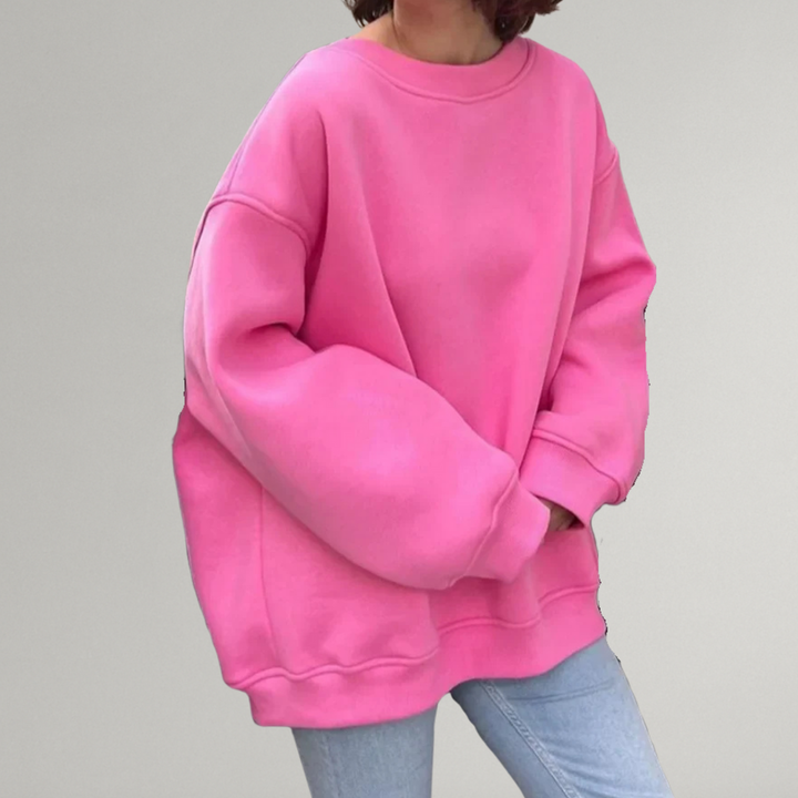 Bluza damska oversize, okrągły dekolt, długi rękaw. Komfortowy casual bez kaptura na jesień/zimę.