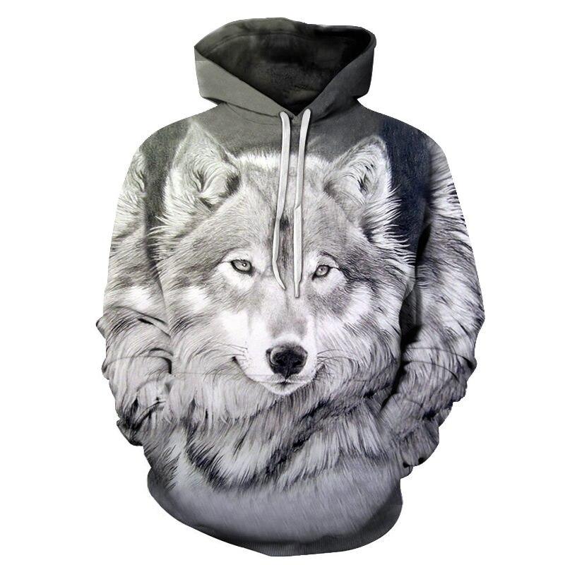 Męska bluza z kapturem z nadrukiem wilka, idealna do casualowych stylizacji. Wygodna odzież streetwear.