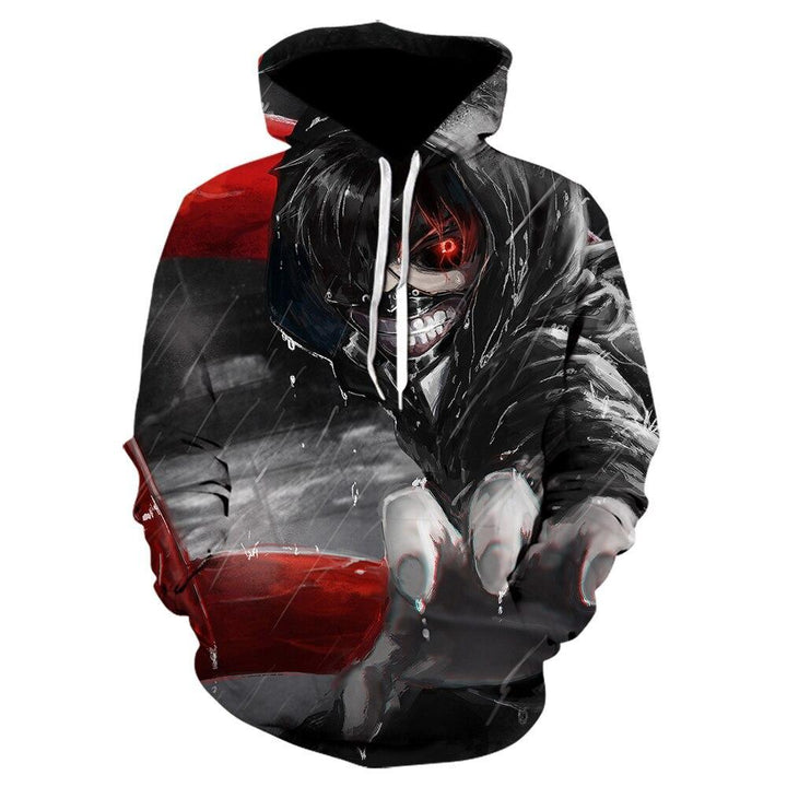 Komfortowa męska bluza z kapturem, z modnym nadrukiem anime. Odzież casual dla fanów japońskiej animacji.