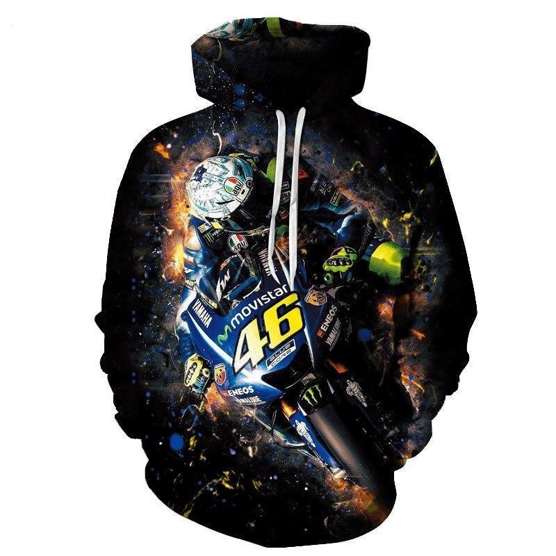 Męska bluza z kapturem z wyrazistym nadrukiem motocykla, idealna na casualowy styl dla niego.