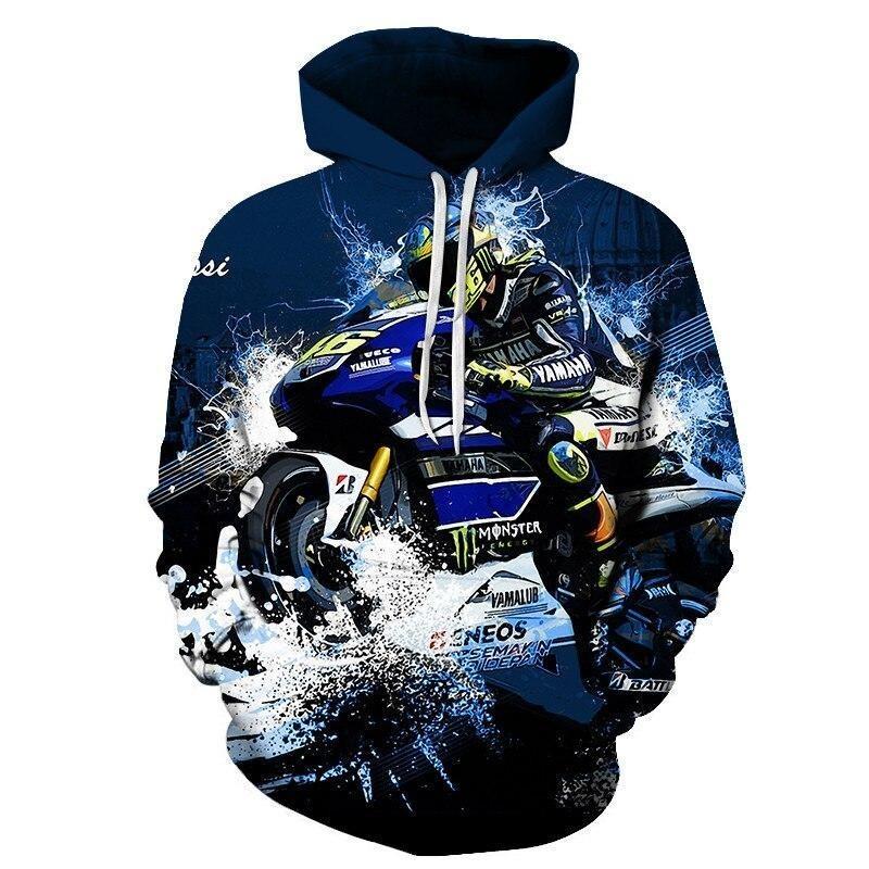 Modna męska bluza z kapturem, z unikalnym motywem motocykla na przodzie, komfortowa odzież casual.