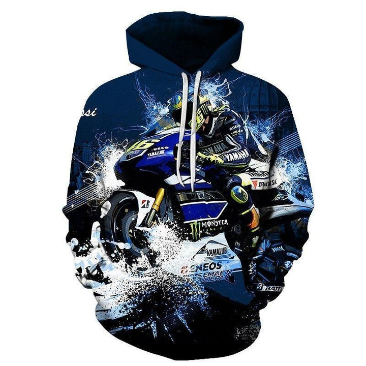 Modna męska bluza z kapturem, z unikalnym motywem motocykla na przodzie, komfortowa odzież casual.