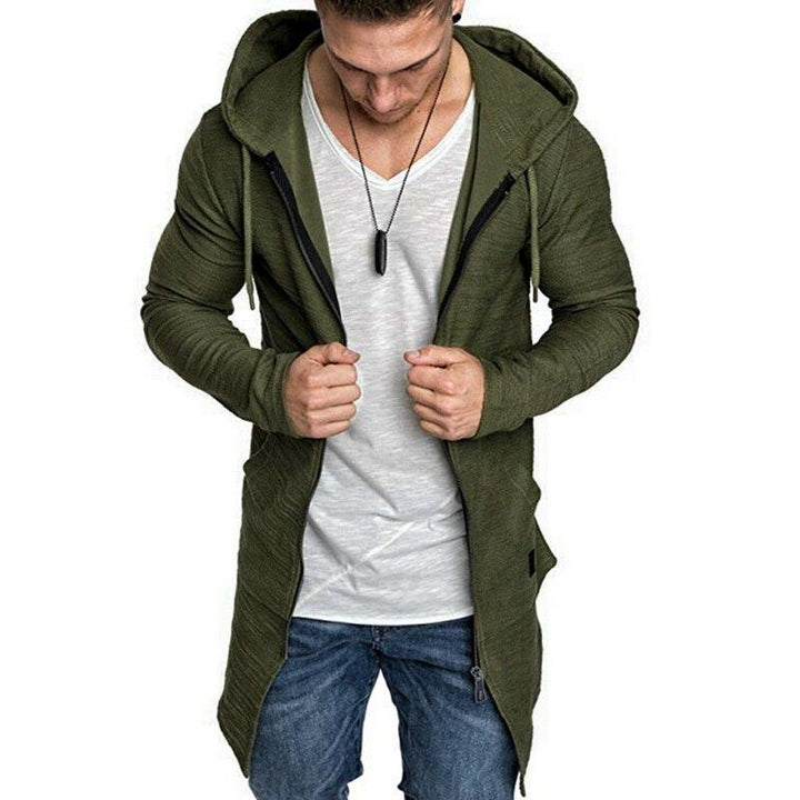 Stylowa męska długa bluza z kapturem. Ciepła bluza rozpinana, z zamkiem, do casualowych stylizacji i mody męskiej.