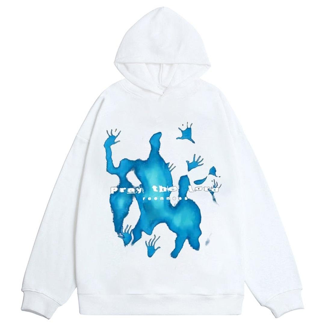 Modna damska bluza oversize z kapturem. Wyrazisty nadruk podkreśla styl casual i streetwear. Wygodna.