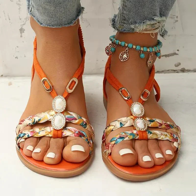 Wygodne, lekkie sandały damskie Amira boho, slip-on, z perłowymi zdobieniami, na co dzień.