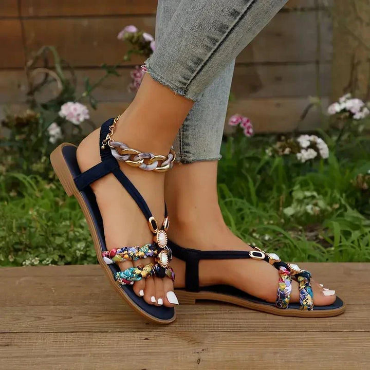 Damskie sandały slip-on Amira boho z koralikami – idealne na lato i wakacje.