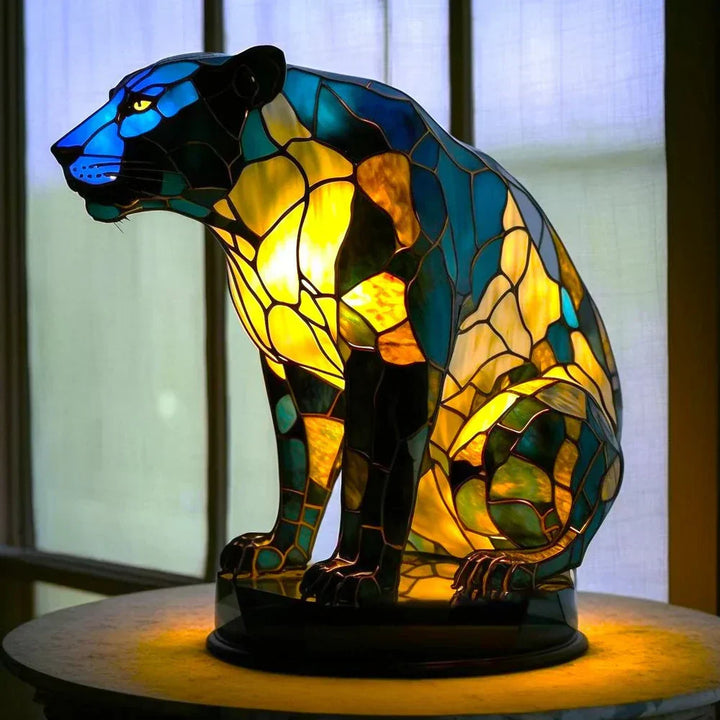 Elegancka lampa stołowa zwierzęca, kolorowe szkło witrażowe do wnętrz.