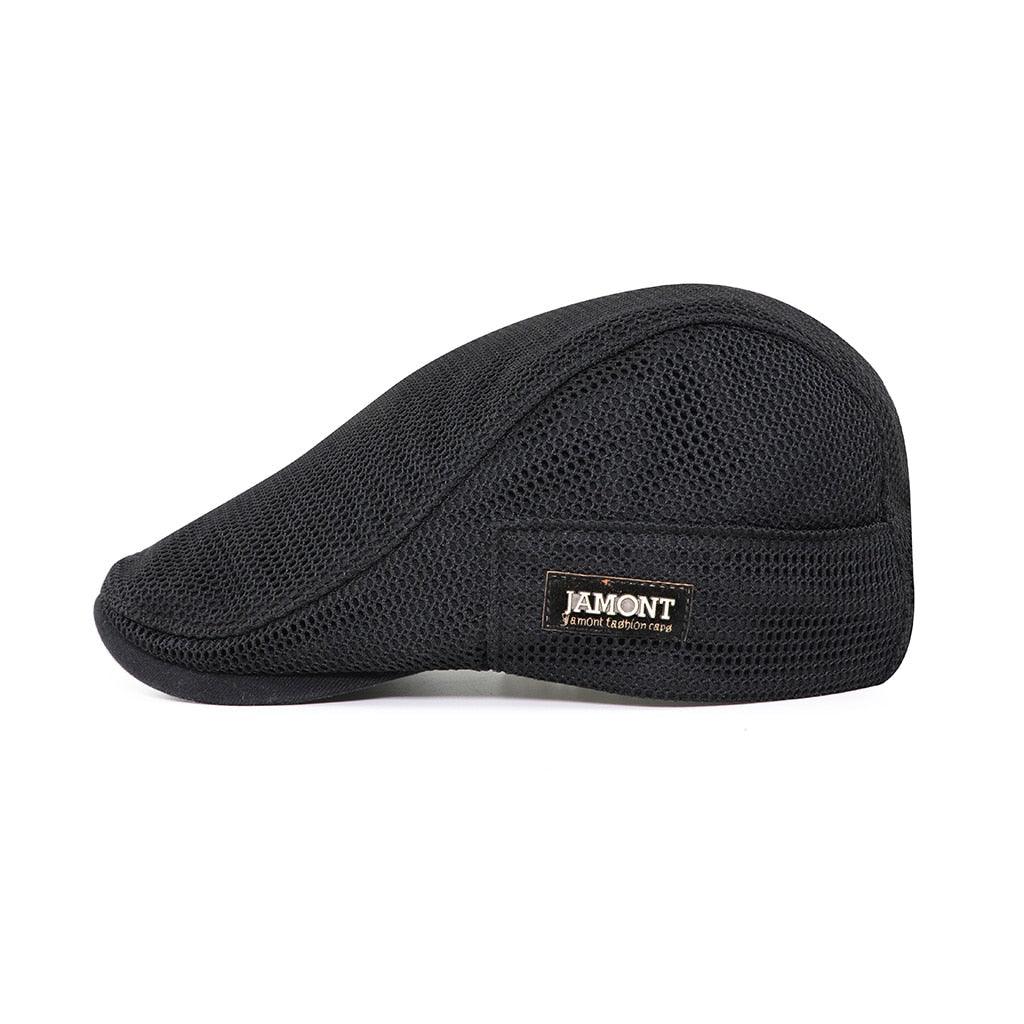 Produkt: męska beretka siatkowa AirFlow, czarna, lekka i oddychająca bawełna, casualowy styl.