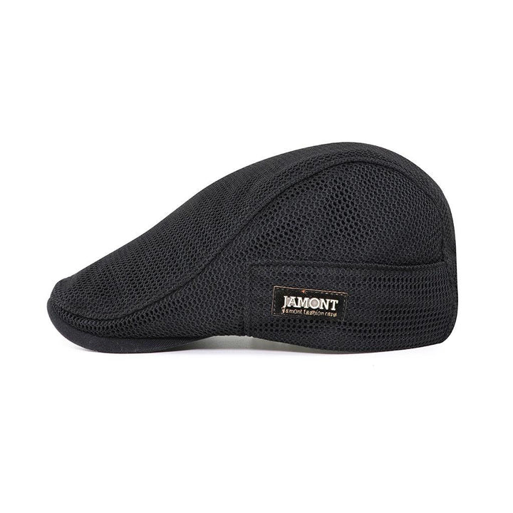 Produkt: męska beretka siatkowa AirFlow, czarna, lekka i oddychająca bawełna, casualowy styl.