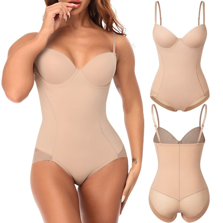 Czarne body modelujące Élise z dekoltem V, wyszczuplające brzuch i talię. Idealne pod sukienkę.