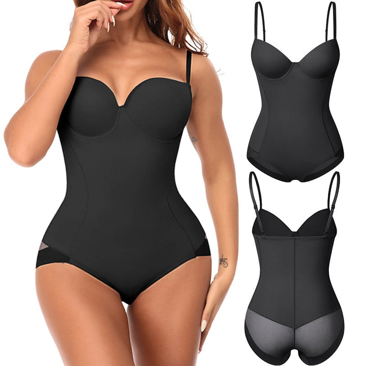 Eleganckie damskie body shapewear Élise w kolorze beżowym, zapewniające komfort i gładką sylwetkę.