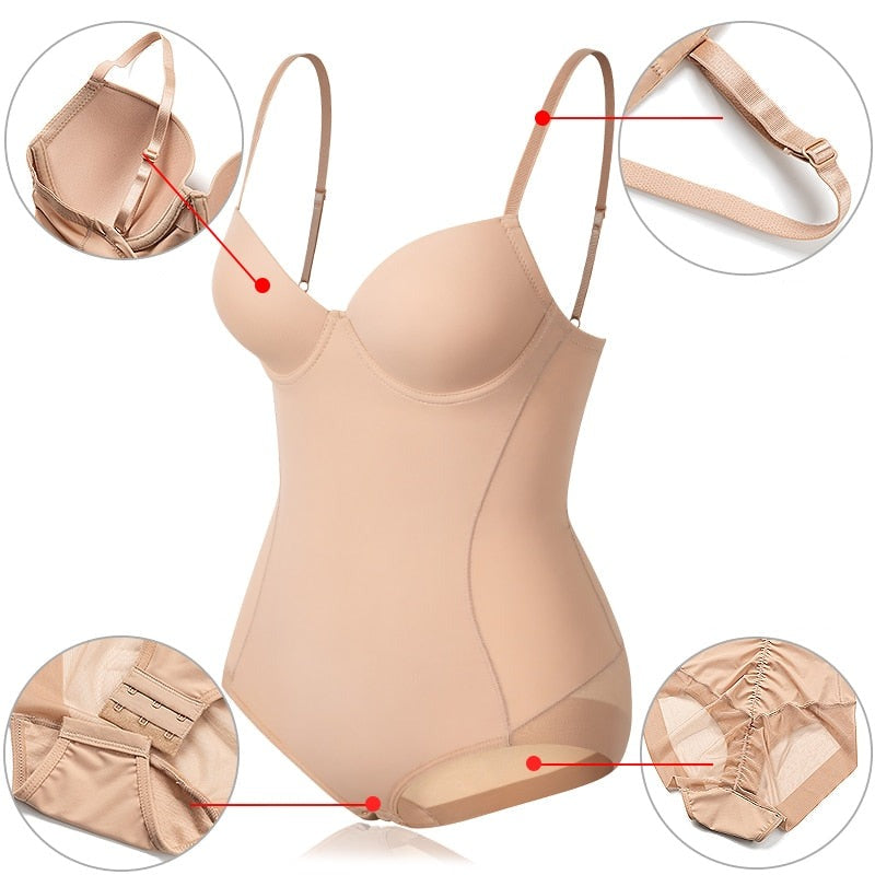 Wyszczuplające body damskie Élise, shapewear z dekoltem V, komfortowe i eleganckie. Tworzy sylwetkę klepsydry.