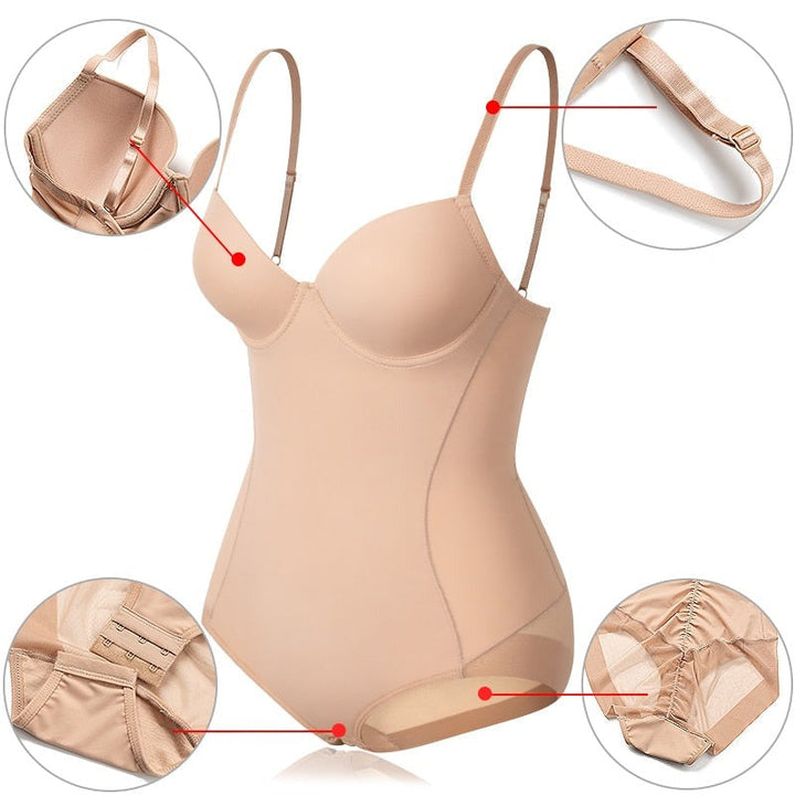 Wyszczuplające body damskie Élise, shapewear z dekoltem V, komfortowe i eleganckie. Tworzy sylwetkę klepsydry.