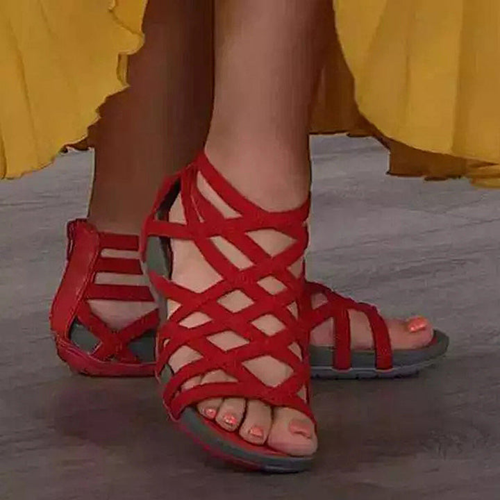 Czerwone komfortowe sandały damskie Lorena, antypoślizgowe i lekkie obuwie letnie w casualowym stylu.