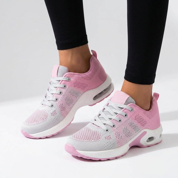 Tylna część lekkich butów damskich, oddychające i komfortowe sneakersy sportowe. Obuwie na co dzień.