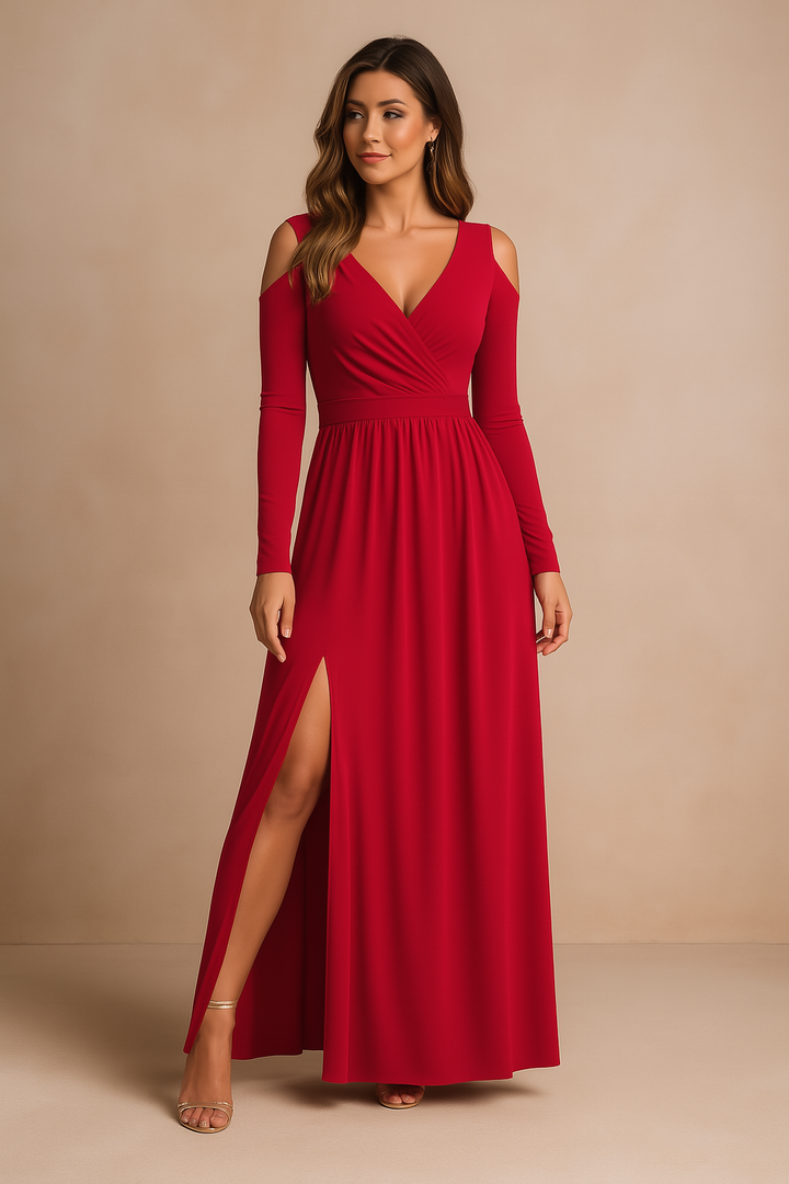 Elegancka damska sukienka maxi Elora, idealna na wyjątkowe okazje. Długa rozkloszowana suknia wieczorowa.
