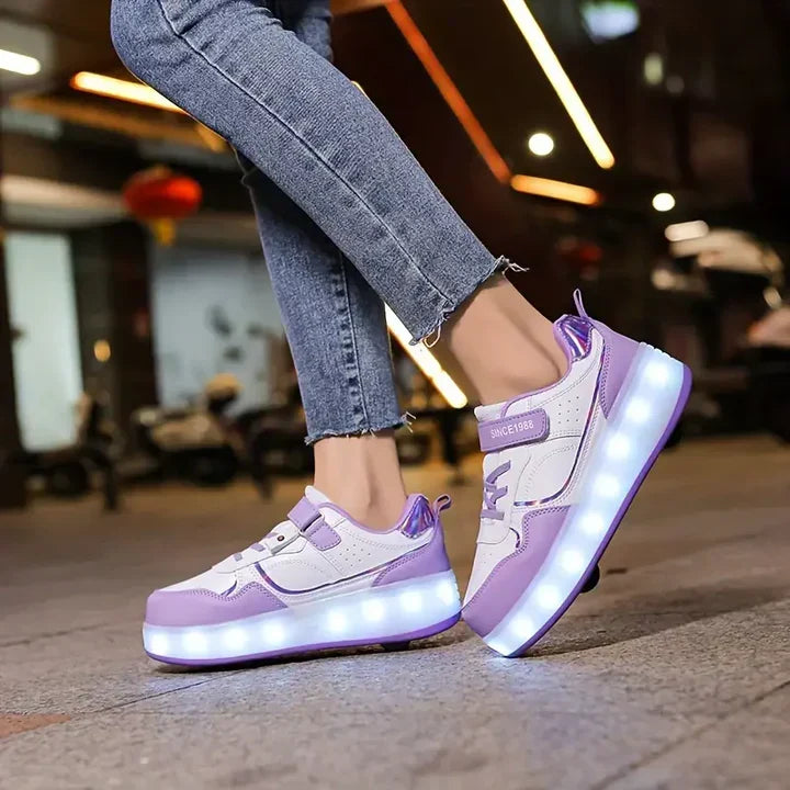 Modne dziecięce buty sportowe na rolkach z kolorowym podświetleniem LED. Obuwie idealne na prezent.