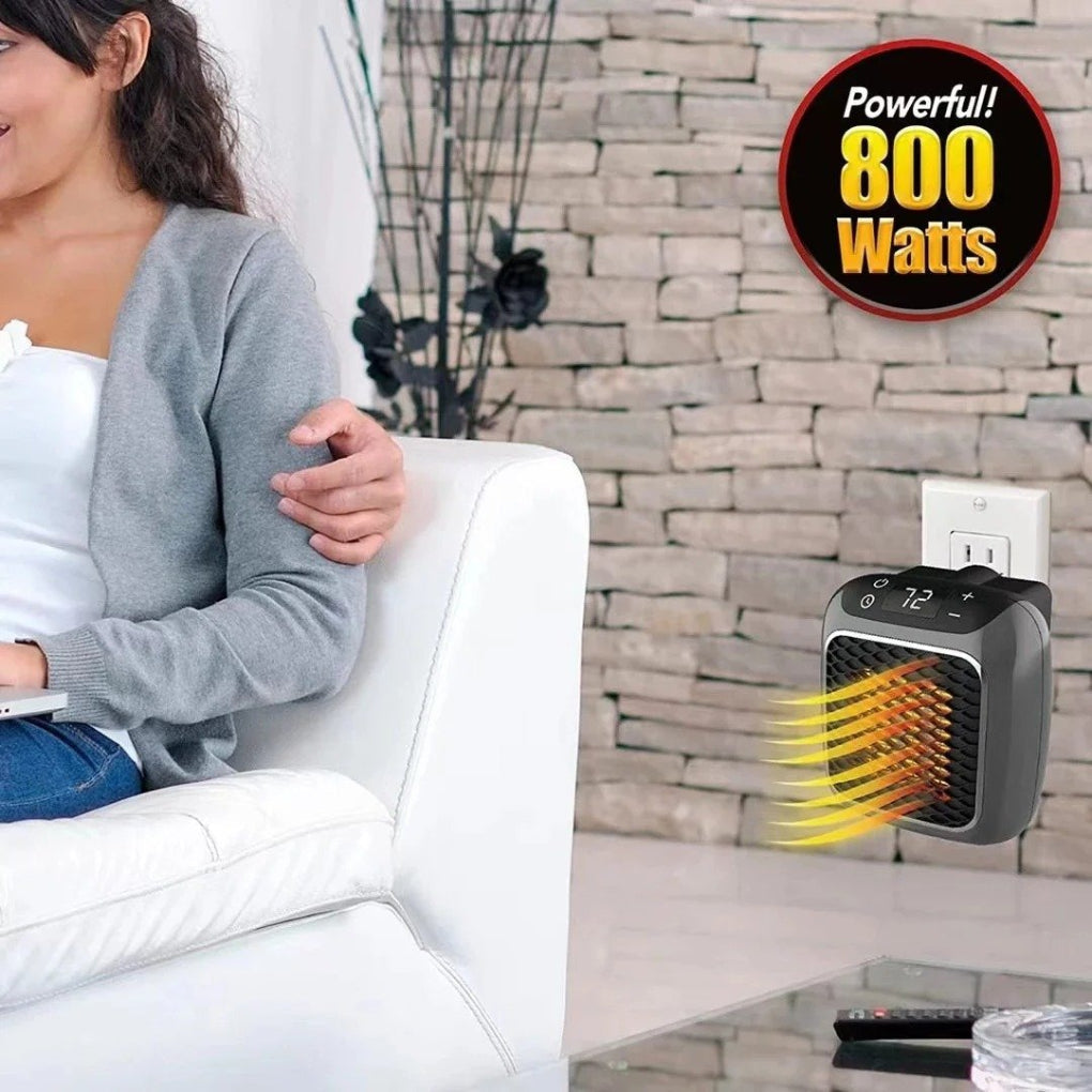 Efektywny mini grzejnik 800W, szybko ogrzewający małe pomieszczenia. Przenośny, z pilotem. Ciepło na żądanie.