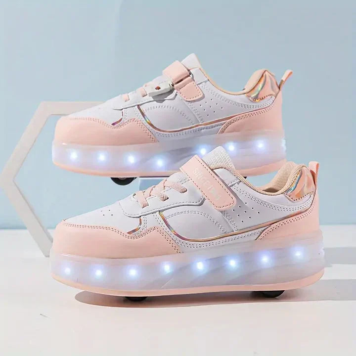 Buty na rolkach dla dzieci z chowanymi kółkami i dynamicznym podświetleniem LED. Wygodne obuwie.