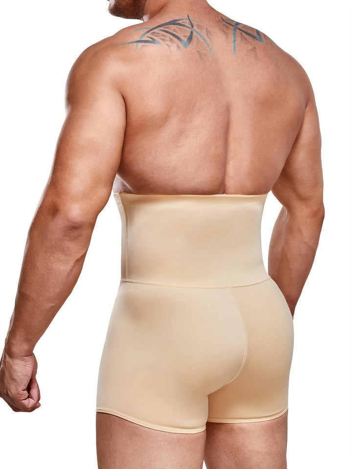 Elastyczne szorty męskie shapewear, modelujące z wysokim stanem, optycznie wyszczuplające talię.